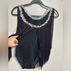 Black/ sequin fringe bodysuit SMALL